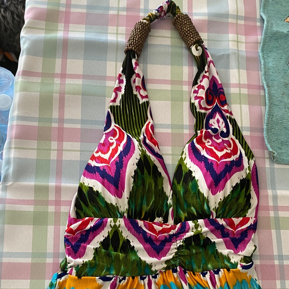 Multi-Color Maxi Dress with Blue, Green & Pink Pattern - Picture 2 of 8